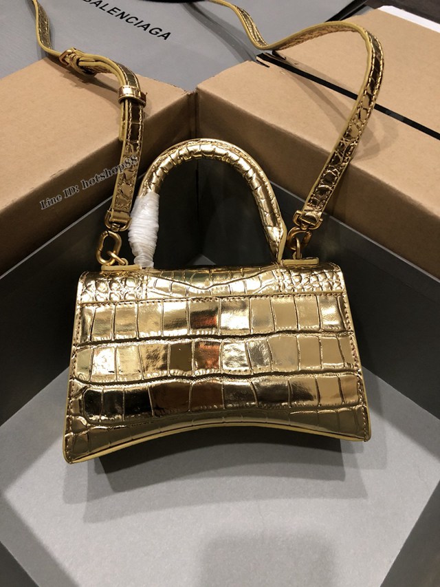 Balenciaga專櫃爆款小號手提女包 巴黎世家鱷魚金色金扣Hourglass沙漏包 fyj1657